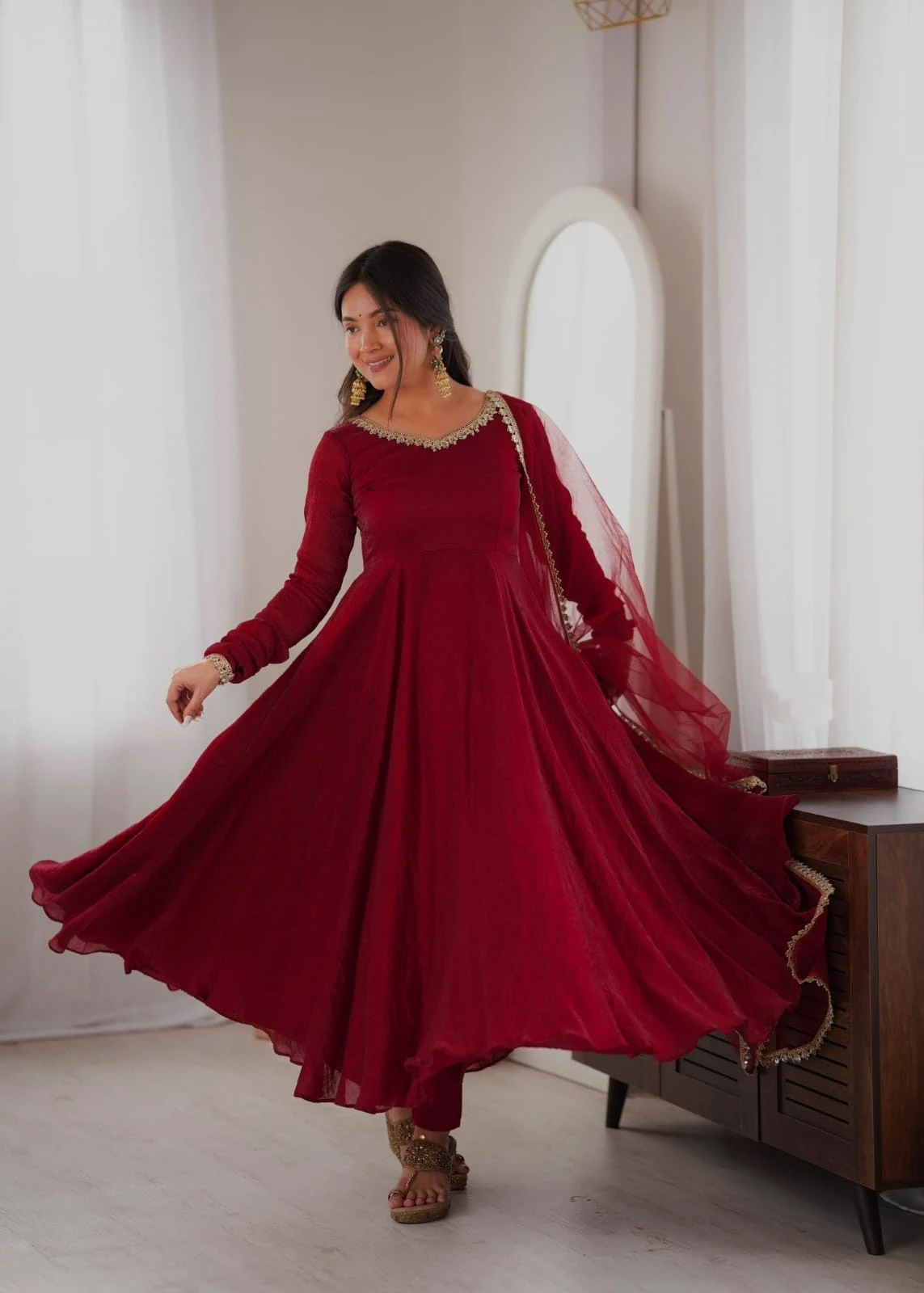 Doremon Crush Gown with Real Mirror Work Lace Border